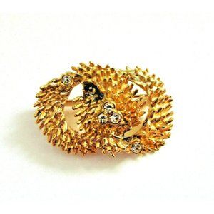 Vintage Signed WELLS STERLING 925 14K Gold Vermeil Rhinestone Pin Brooch Estate